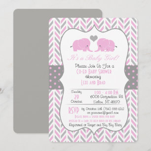 Invitation Baby shower d'éléphant rose gris
