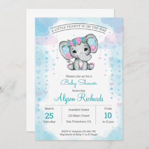 Invitation Baby shower d'éléphant turquoise violet