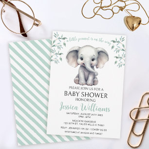 Invitation Baby shower d'éléphant vert neutre pour les femmes