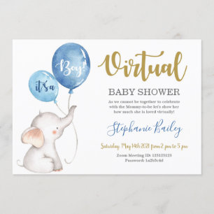 Invitation Baby shower d'éléphant virtuel garçon