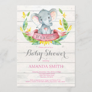 Invitation Baby shower d'éléphante russe rose