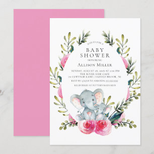 Invitation Baby shower d'éléphants floraux