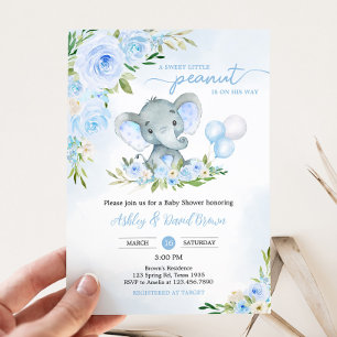 Invitation Baby shower d'éléphants floraux à bulle bleu