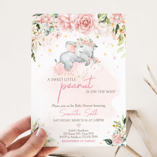 Invitation Baby shower d'éléphants floraux rose