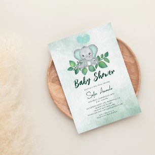 Invitation Baby shower d'éléphants mignons de Woodland