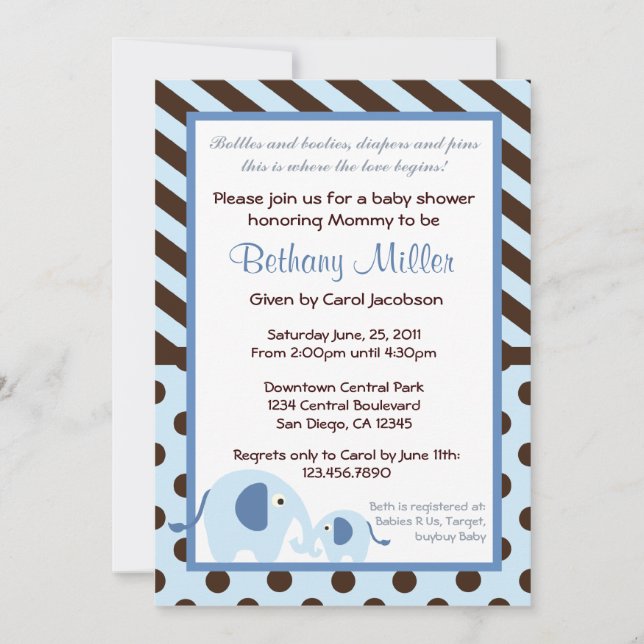 Invitation Baby shower d'éléphants moderne (Devant)