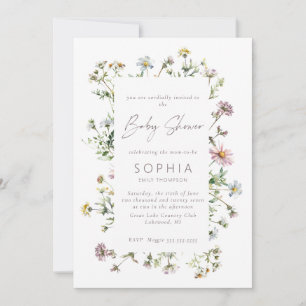 Invitation Baby shower délicat fleur sauvage de prairie