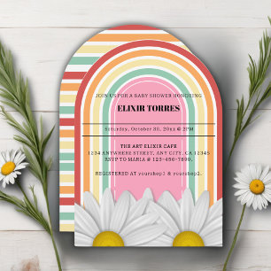 Invitation Baby shower demi-marguerite rétro
