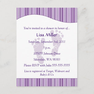 Invitation Baby shower d'empreintes de bébés - violet