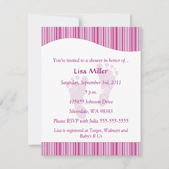 Invitation Baby shower d'empreintes de pas de bébé - rose (Devant)