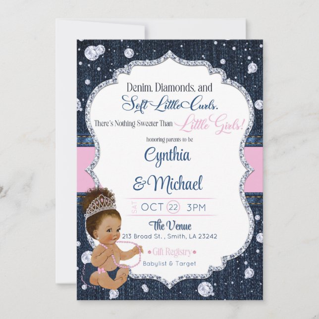 Invitation Baby Shower Denim & Diamants (Devant)