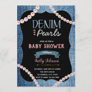 Invitation Baby shower Denim Pearls