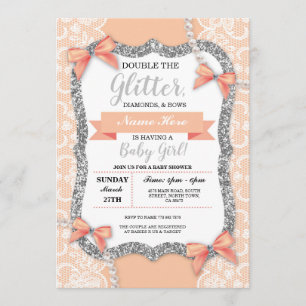 Invitation Baby shower  dentelle Parties scintillant Bow fill
