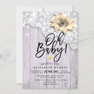 Invitation Baby shower dentelle tournesol grange bois String 