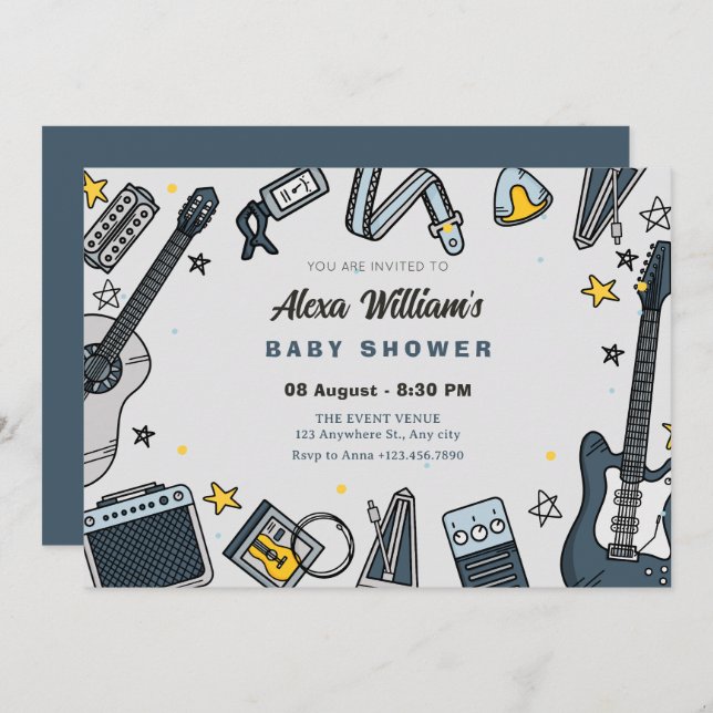 Invitation Baby shower d'équipement de guitare (Devant / Derrière)