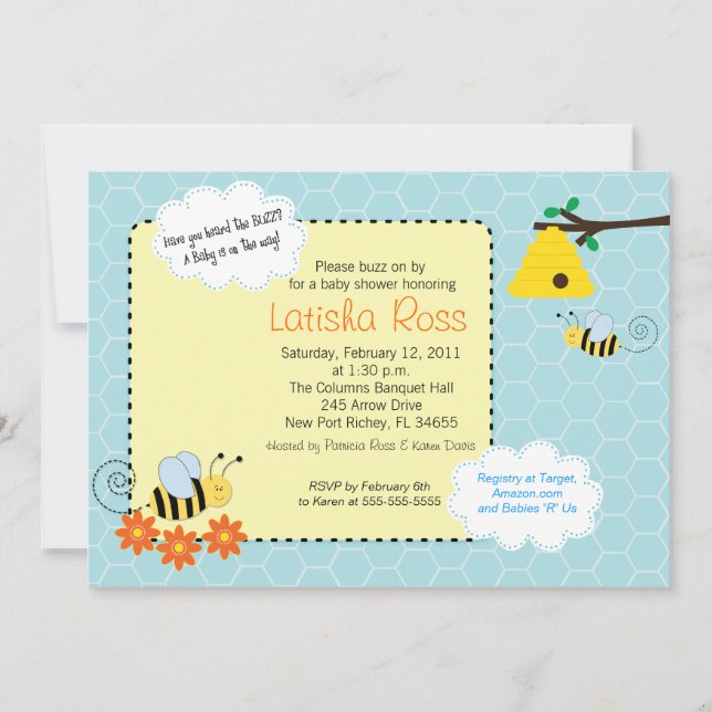 Invitation Baby shower des abeilles bourdonnantes 5x7 Invitat (Devant)