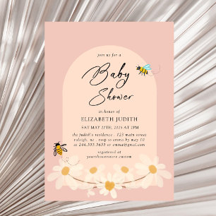 Invitation Baby shower des abeilles rose floral