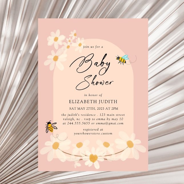 Invitation Baby shower des abeilles rose floral (Créateur téléchargé)