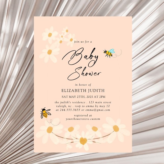 Invitation Baby shower des abeilles rose floral (Créateur téléchargé)