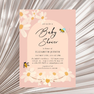 Invitation Baby shower des abeilles rose floral