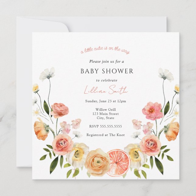 Invitation Baby shower des agrumes et fleurs (Devant)