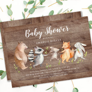 Invitation Baby shower des amis de la forêt rustiq