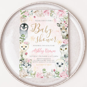 Invitation Baby shower des animaux arctiques d'hiver