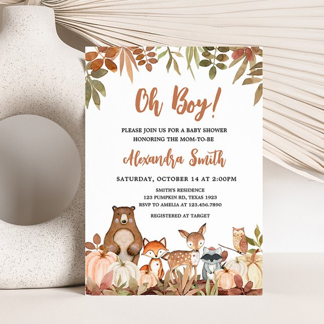 Invitation Baby shower des animaux Citrouilles de bois (Pumpkin Woodland Animals Baby Shower Invitation)