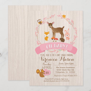 Invitation Baby shower des animaux de bois de cerf