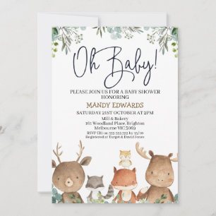 Invitation Baby shower des animaux de bois de feuillage