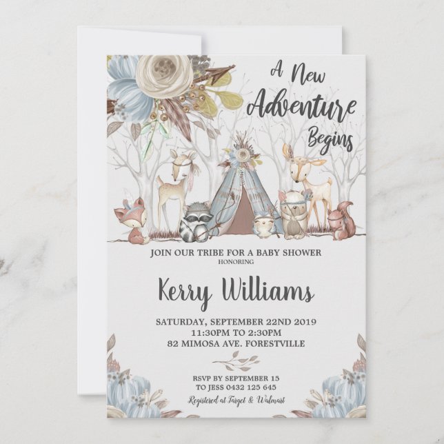 Invitation Baby shower des animaux de bois de la tribu Baby B (Devant)