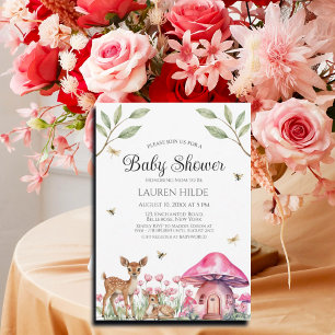 Invitation Baby shower des animaux de bois et des champignons