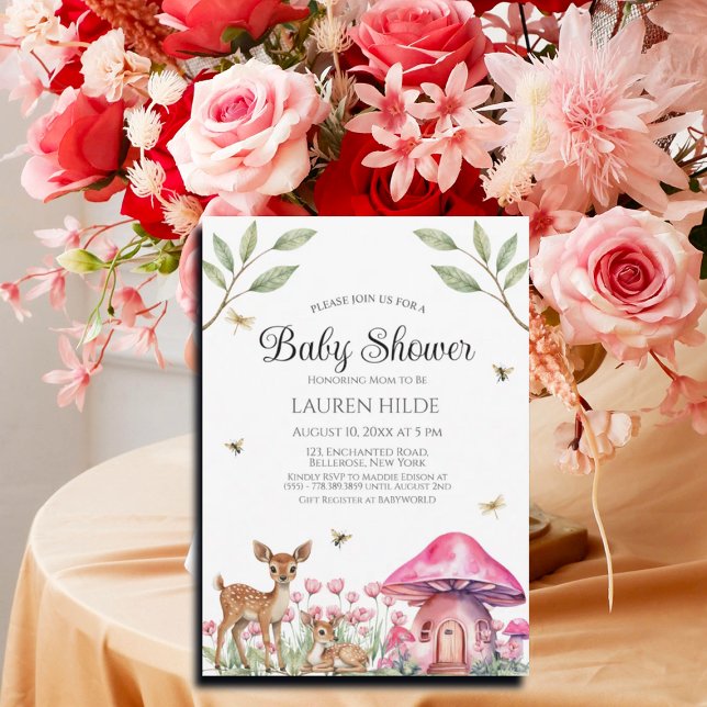 Invitation Baby shower des animaux de bois et des champignons (Créateur téléchargé)