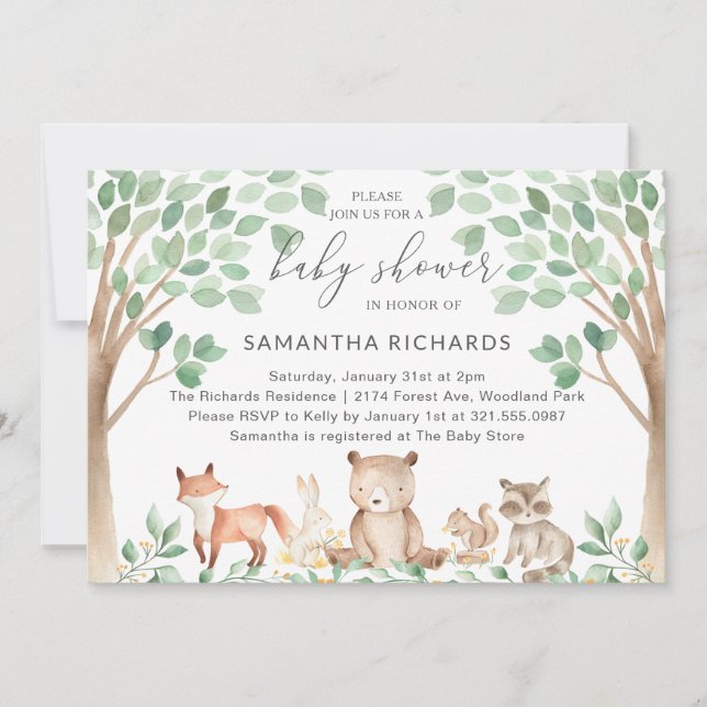 Invitation Baby shower des animaux de bois neutres selon le s (Devant)