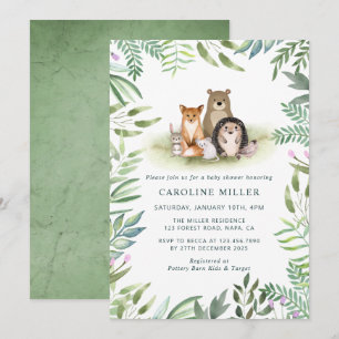 Invitation Baby shower des animaux de bois verdoyants
