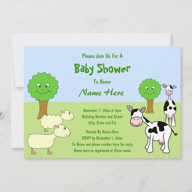 Invitation Baby shower des animaux de ferme (Devant)
