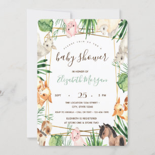 Invitation Baby shower des animaux de ferme aquarelle
