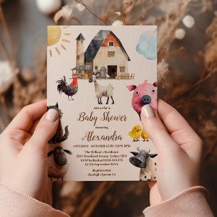 Invitation Baby shower des animaux de ferme aquarelle