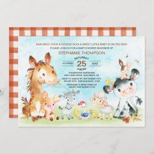 Invitation Baby shower des animaux de ferme aquarelle