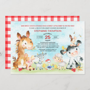 Invitation Baby shower des animaux de ferme aquarelle
