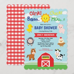 Invitation Baby shower des animaux de ferme Cute Barnyard