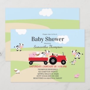 Invitation Baby shower des animaux de ferme Red Tractor Boys