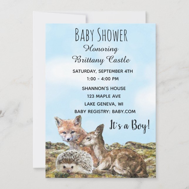 Invitation Baby shower des animaux de la créature des bois (Devant)