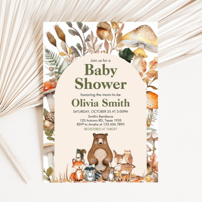 Invitation Baby shower des animaux de la forêt d'automne (Fall Autumn Forest Animals Baby Shower Invitation)