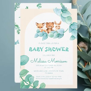 Invitation Baby shower des animaux de la forêt verdoyante