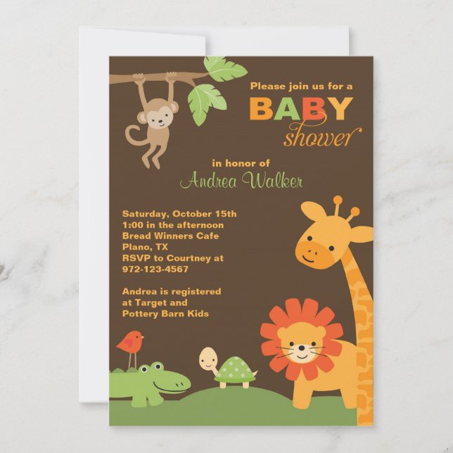 Invitation Baby shower des animaux de la jungle (Devant)