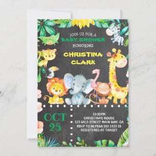 Invitation Baby shower des animaux de la jungle de Chalkboard