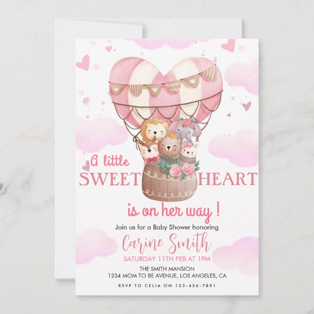 Invitation Baby shower des animaux de la jungle du ballon à a (Devant)