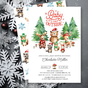 Invitation Baby shower des animaux de Noël en bois
