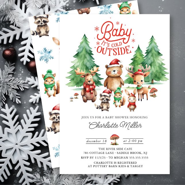 Invitation Baby shower des animaux de Noël en bois (Créateur téléchargé)